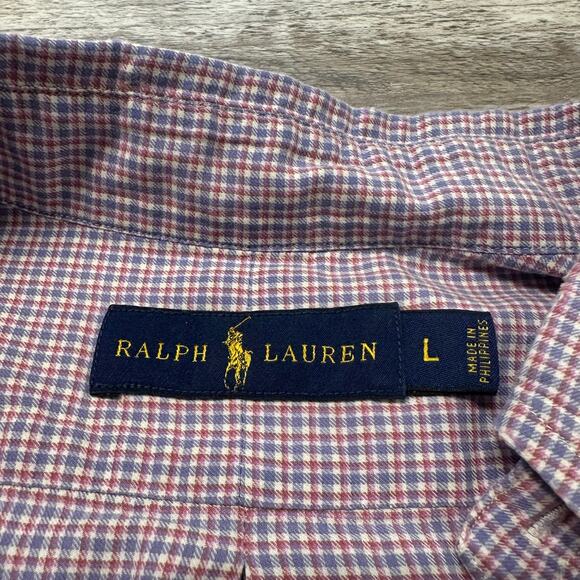 Polo Ralph Lauren Check Red Purple White Men L Long Sleeve Pony Button Up Shirt - Picture 4 of 8